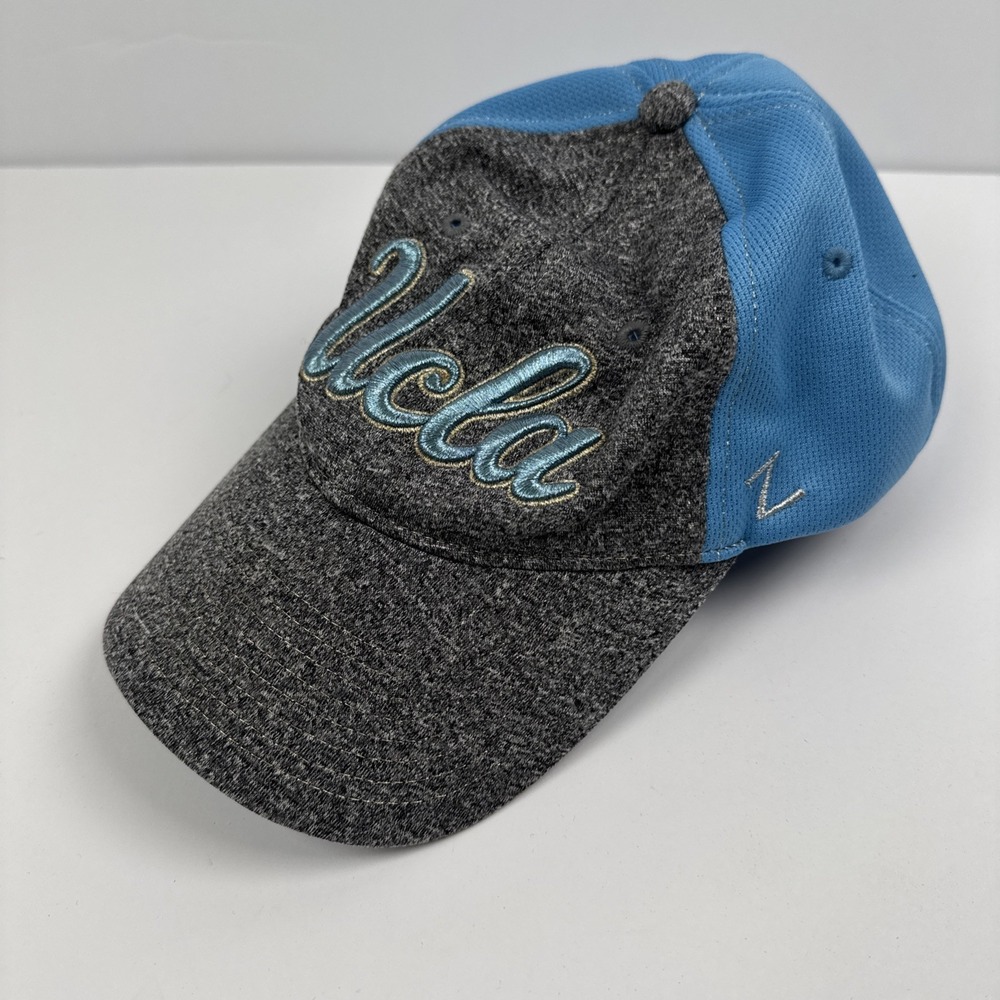 UCLA Bruins Zephyr Adjustable Hat Heather Gray & Blue Script Logo Mesh Back